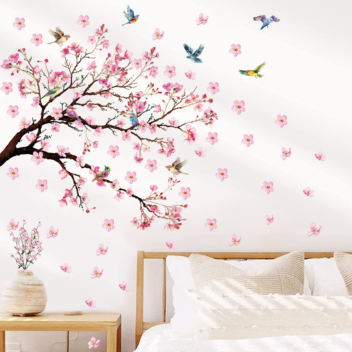 Baby Girl Nursery Quotes - Autocollants muraux aquarelle fleur d'oiseau, décoration