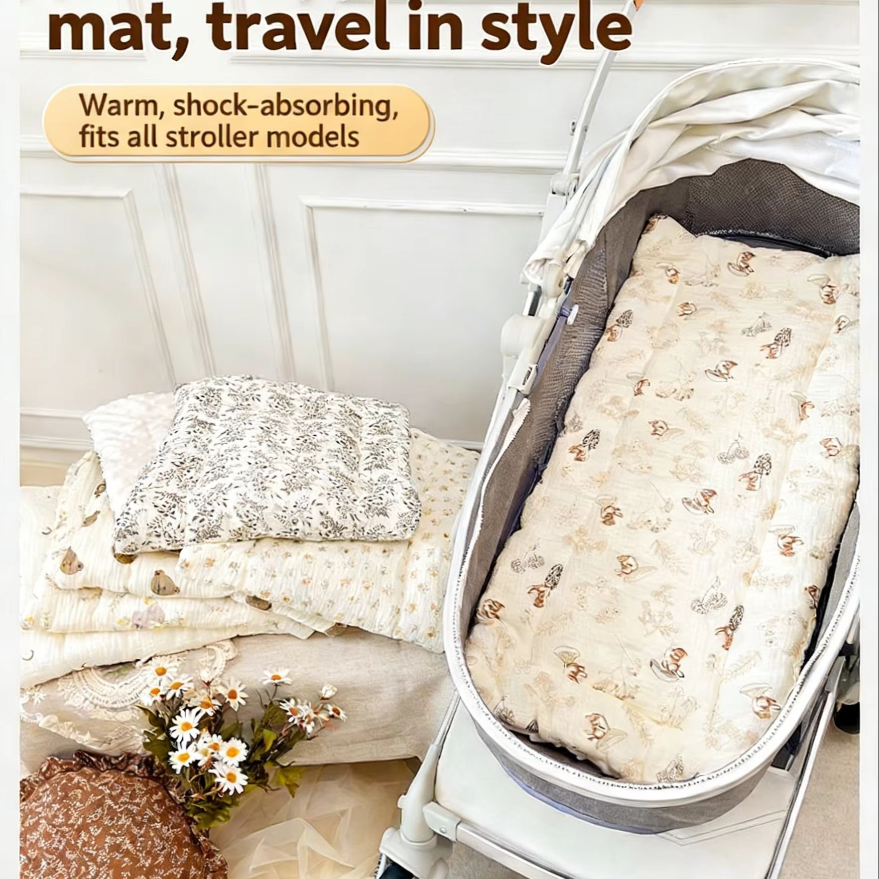 Baby Nursery Trolley - Coussin de poussette amélioré universel, matelas