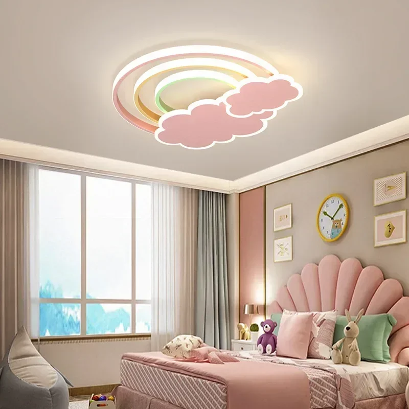 Baby Nursery Light Fixture - Plafonnier LED nuage arc-en-ciel minimaliste moderne,