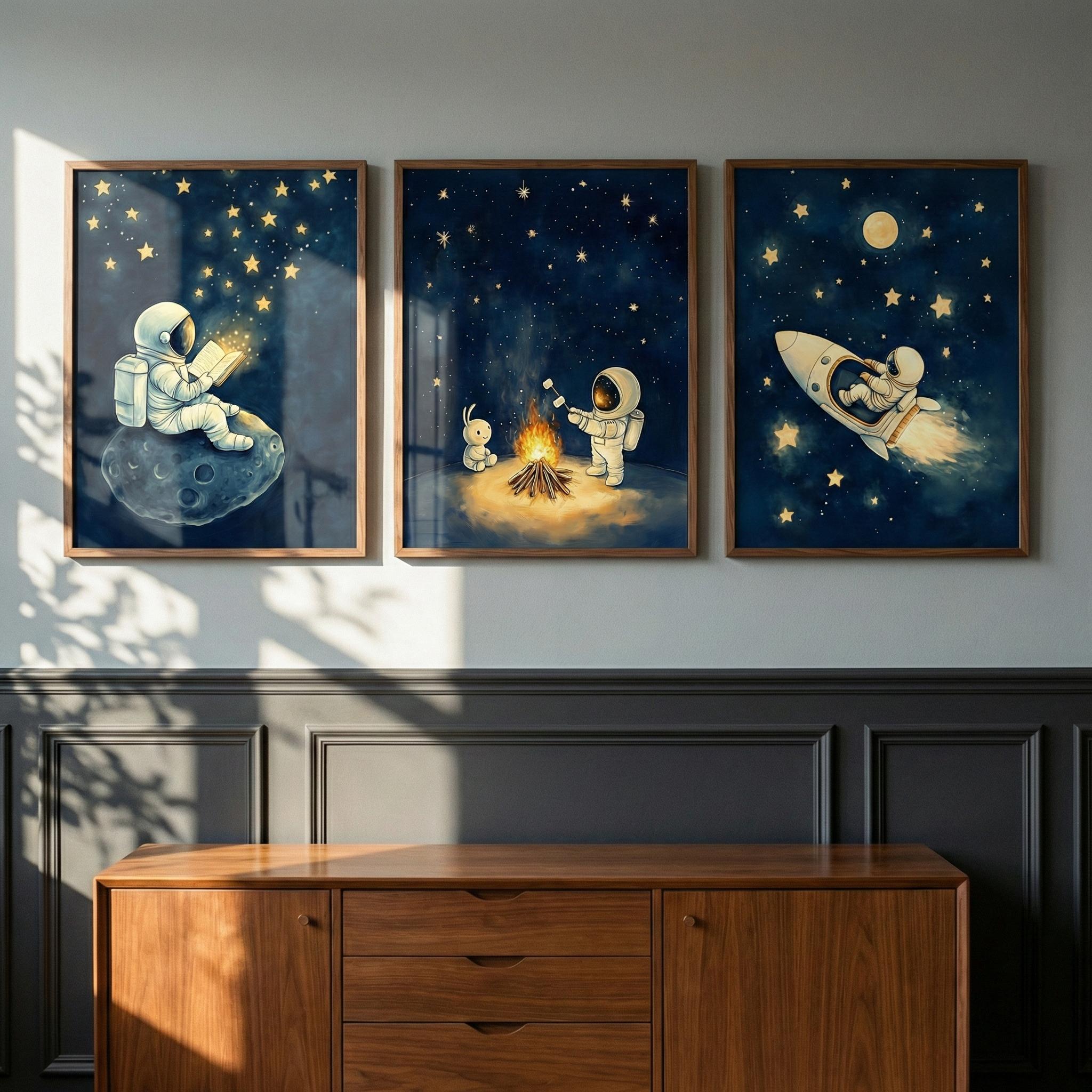 Baby Nursery Frames - Lot de 3 tableaux muraux astronautes