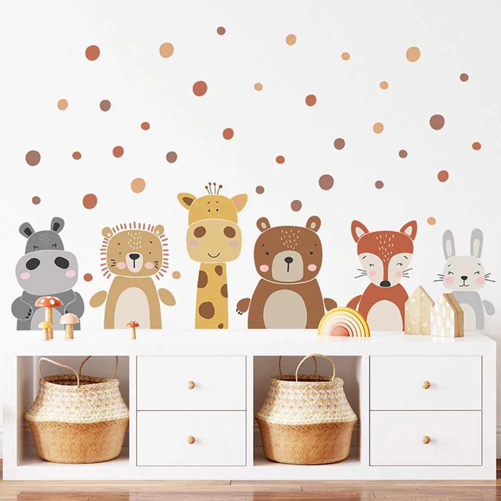 Baby Nursery Peel And Stick Wallpaper - Boho mignon girafe ours animaux points