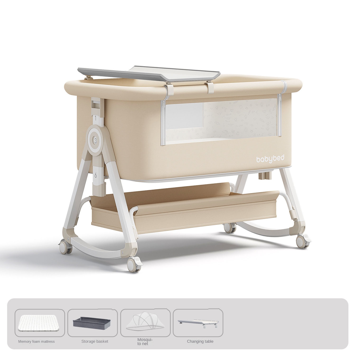 Baby Nursery Trolley - Lit bébé, portable et réglable, pliable,
