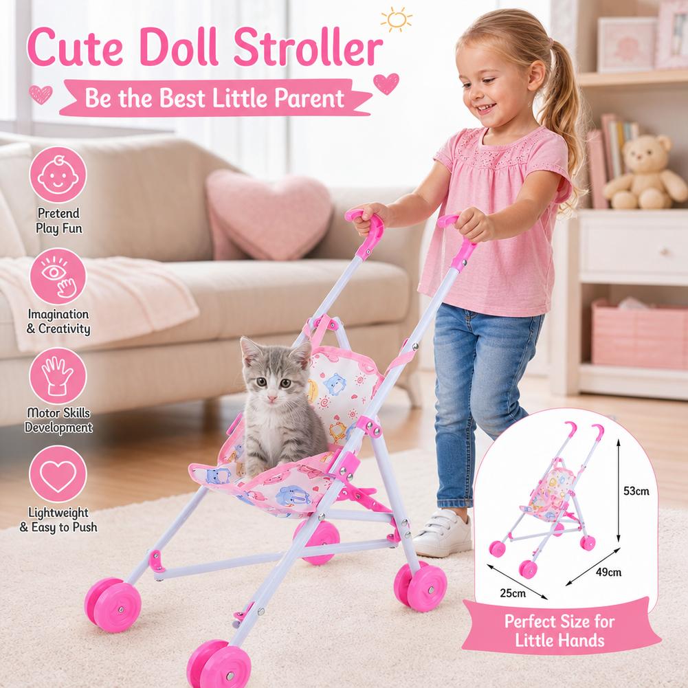 Baby Nursery Trolley - Poussette de poupée rose, chariot interactif