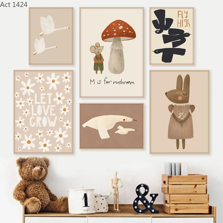 Baby Nursery Frames - Affiches Bohème Dessin Animé Lapin Souris